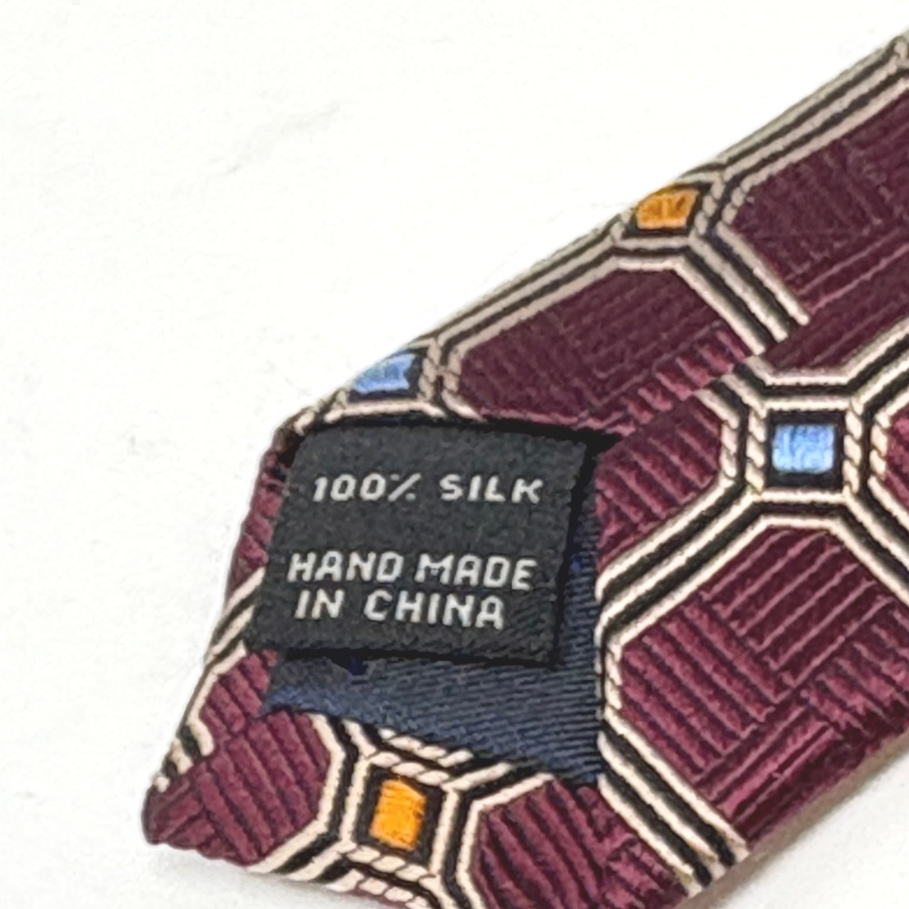 JOS A BANK Heritage Collection Burgundy Silk Geometric Handmade Necktie - Picture 4 of 6